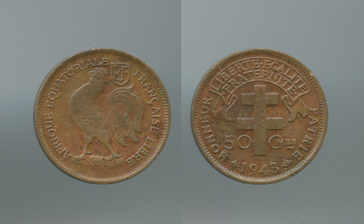 AFRICA EQUATORIALE FRANCESE, 50 Centimes 1943 AFRICA EQUATORIALE FRANCESE, 50 Centimes 1943