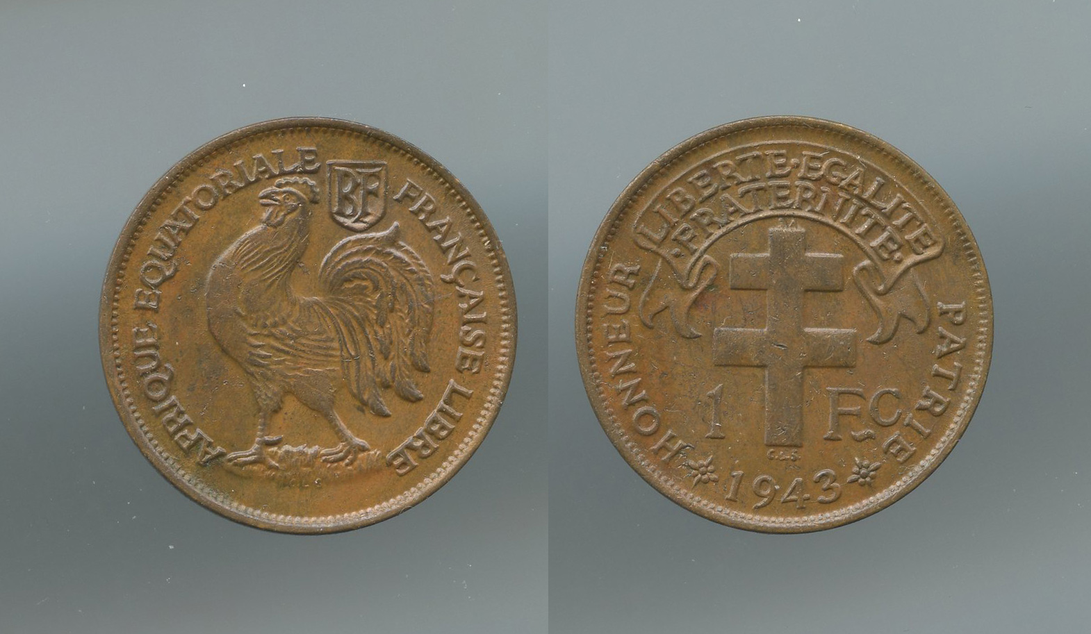 AFRICA EQUATORIALE FRANCESE, 1 Franc 1943 AFRICA EQUATORIALE FRANCESE, 1 Franc 1943