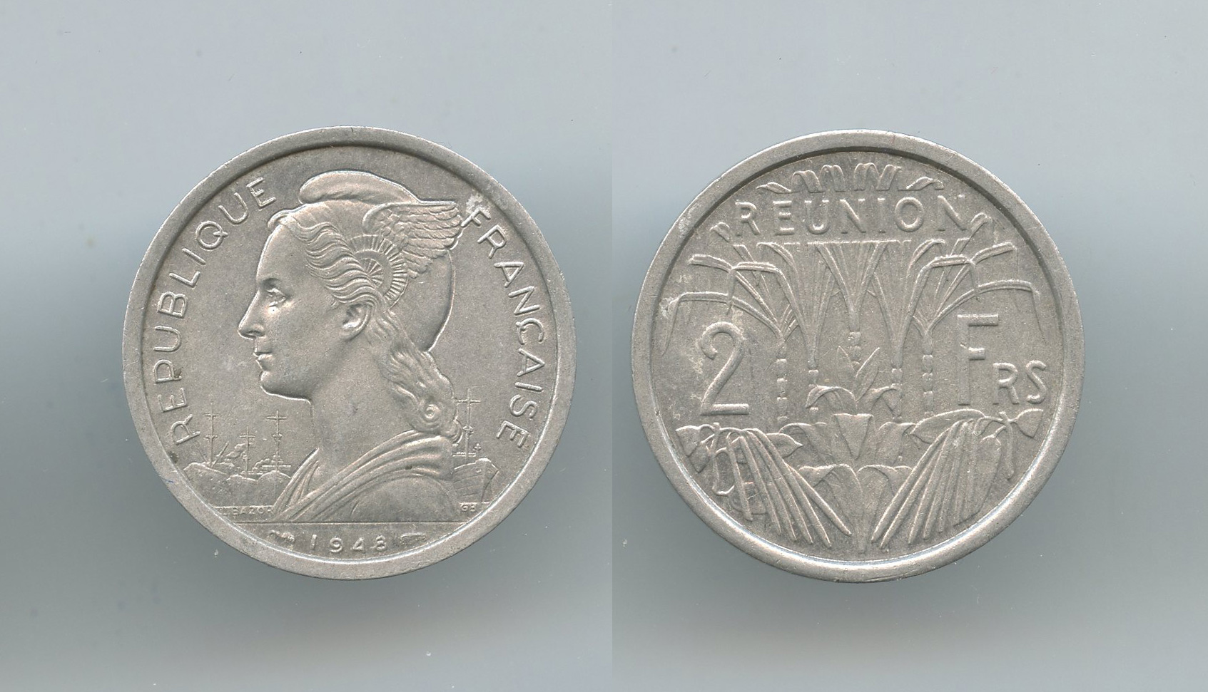 REUNION, 2 Francs 1948