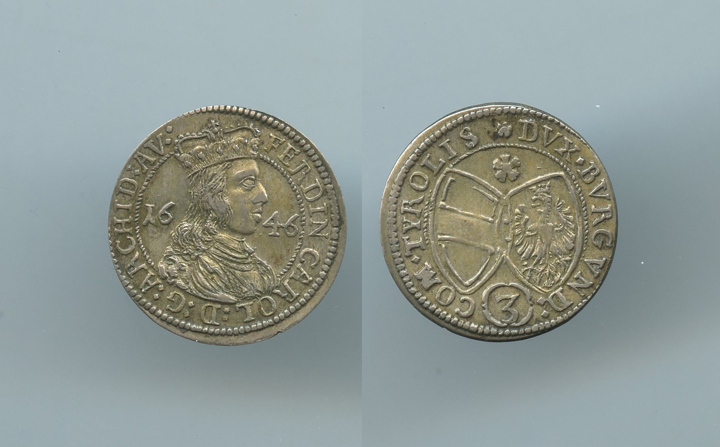 AUSTRIA, Tirolo, Ferdinand Karl (1632-1662) 3 Kreuzer 1646 AUSTRIA, Tirolo, Ferdinand Karl (1632-1662) 3 Kreuzer 1646