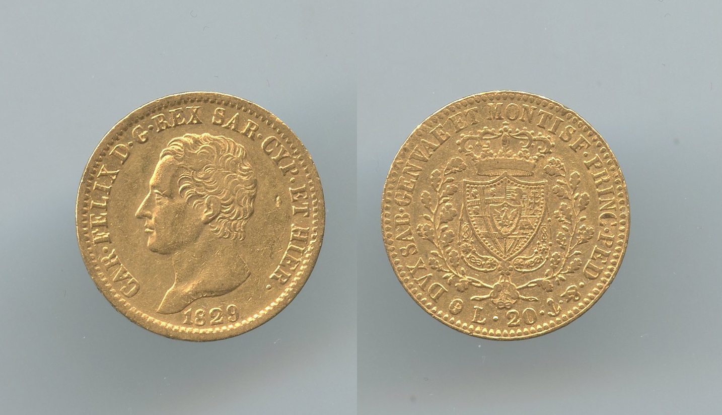 REGNO DI SARDEGNA, Carlo Felice (1821-1831) 20 Lire 1829 Genova