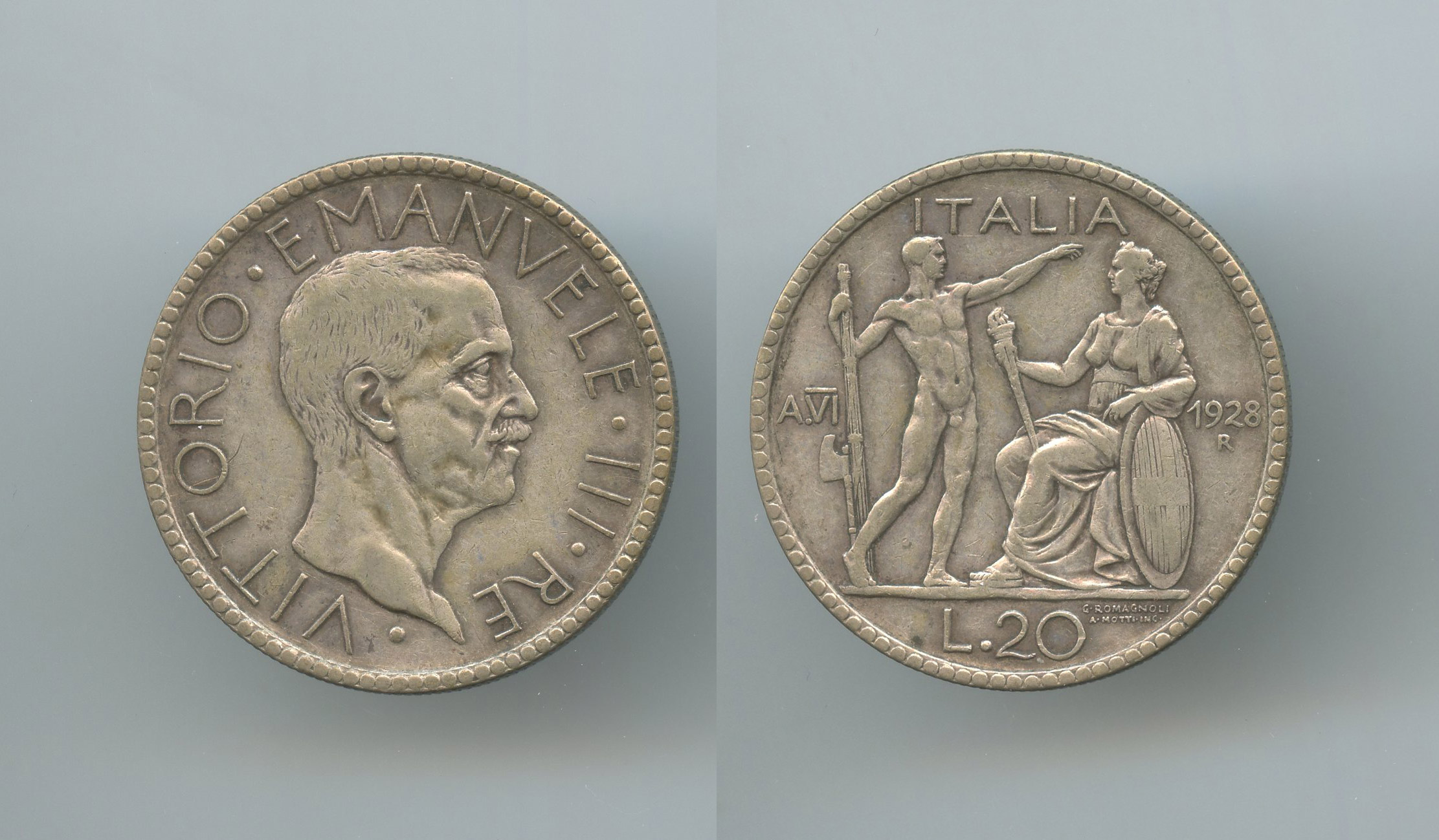 REGNO D' ITALIA, Vittorio Emanuele III (1900-1943) 20 Lire 1928 A. VI Littore