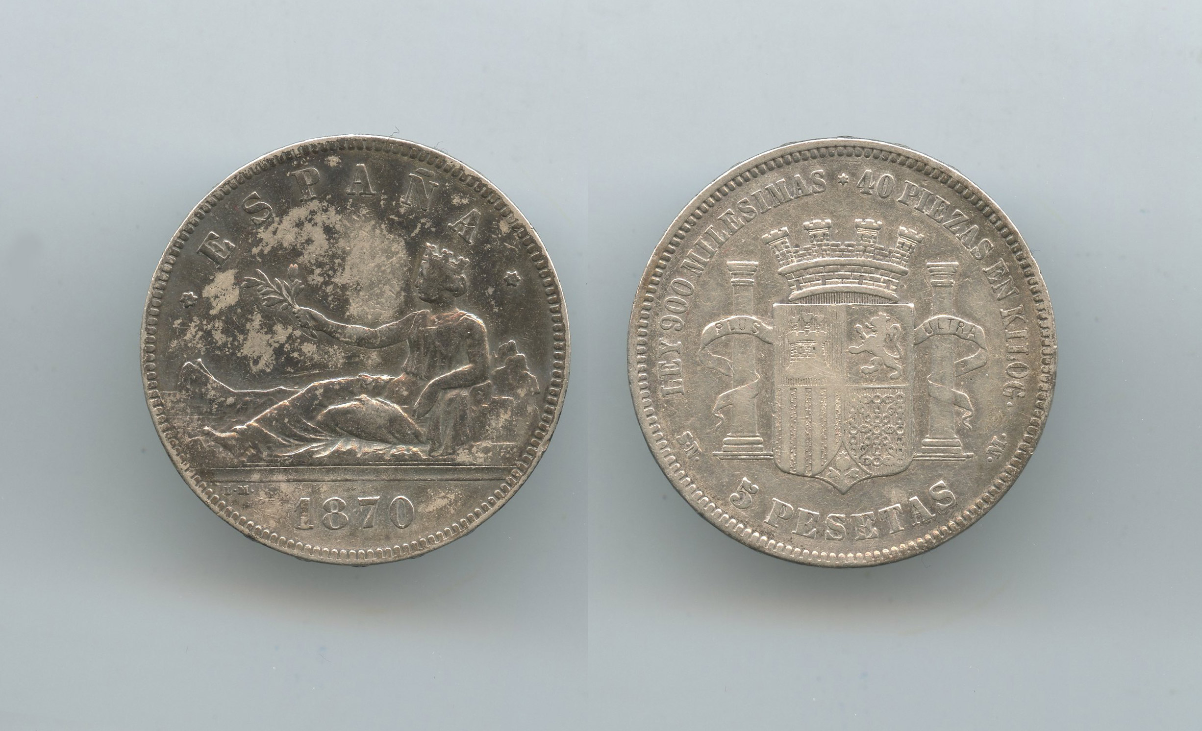 SPAGNA, Governo Provvisorio, 5 Pesetas 1870 SPAGNA, Governo Provvisorio, 5 Pesetas 1870