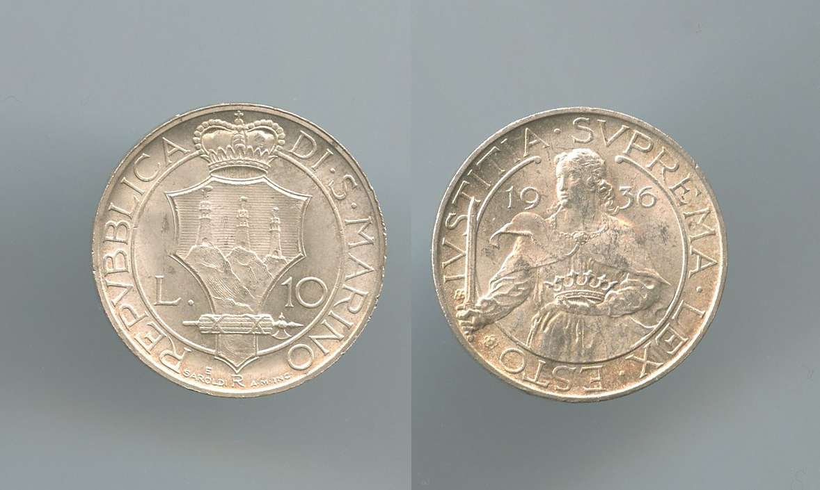 SAN MARINO, 10 Lire 1936 SAN MARINO, 10 Lire 1936