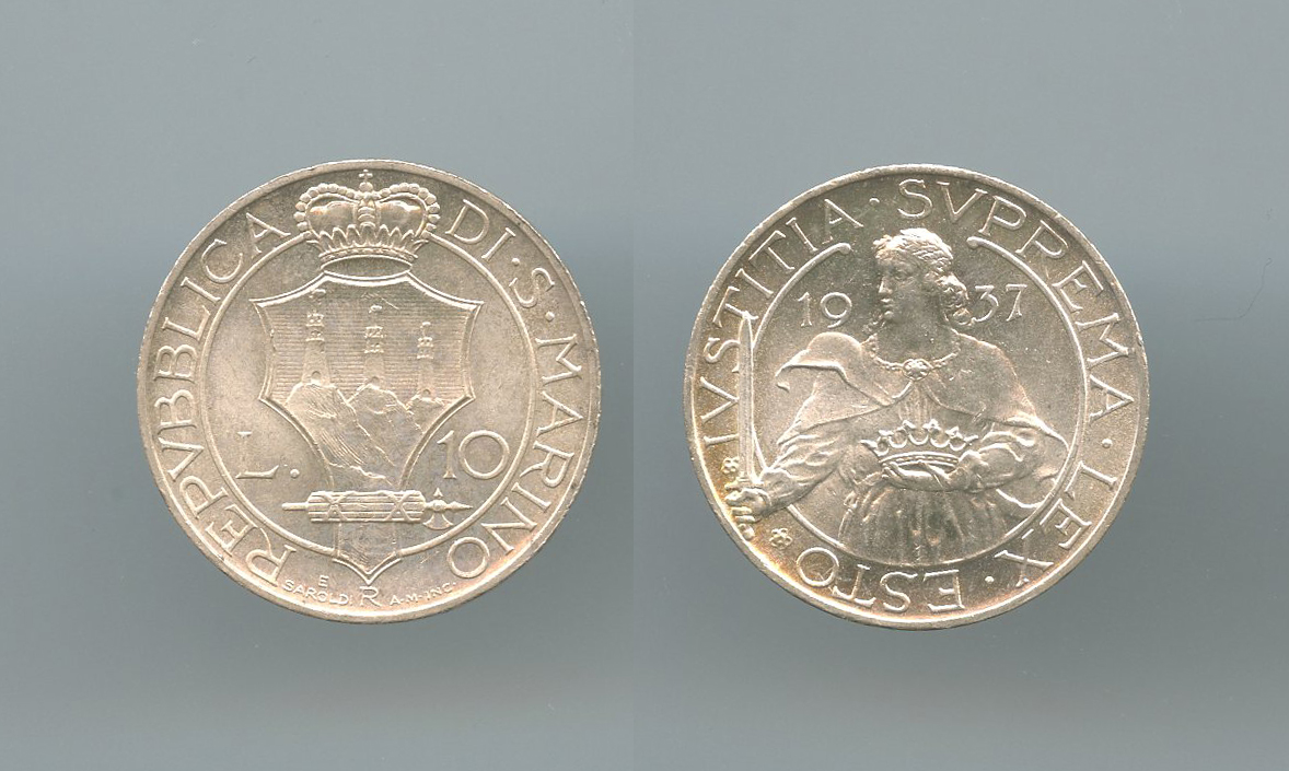SAN MARINO, 10 Lire 1937 SAN MARINO, 10 Lire 1937