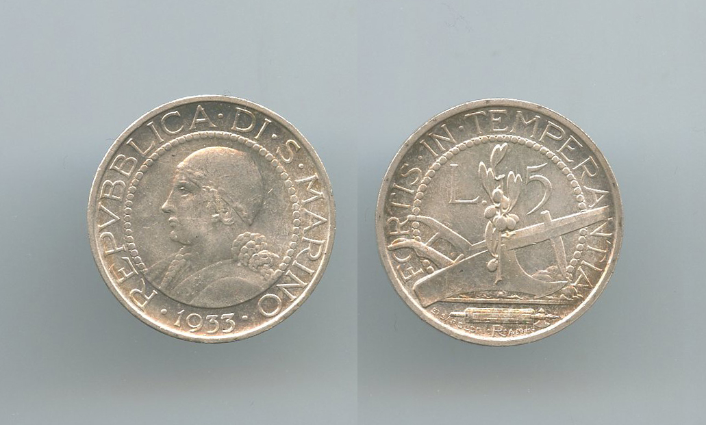 SAN MARINO, 5 Lire 1933 SAN MARINO, 5 Lire 1933