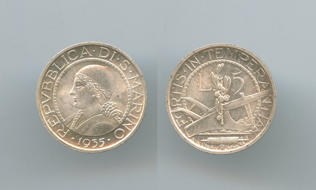 SAN MARINO, 5 Lire 1935 SAN MARINO, 5 Lire 1935