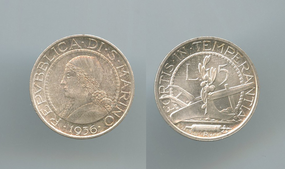 SAN MARINO, 5 Lire 1936 SAN MARINO, 5 Lire 1936