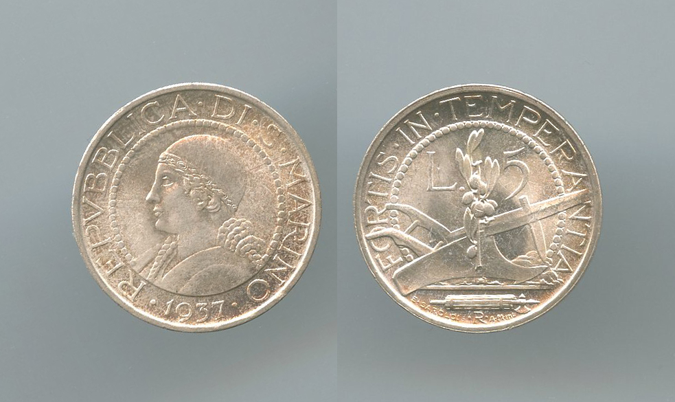 SAN MARINO, 5 Lire 1937 SAN MARINO, 5 Lire 1937