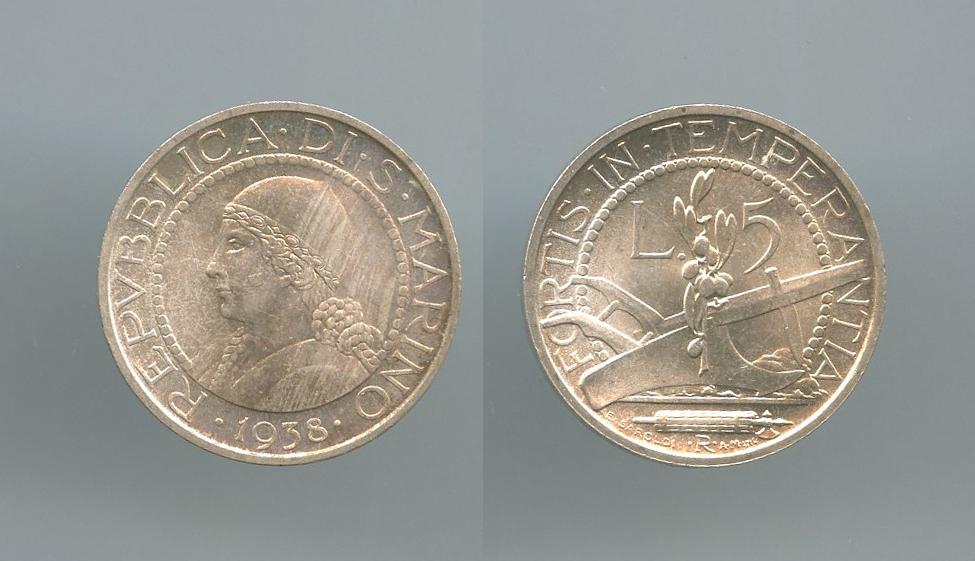 SAN MARINO, 5 Lire 1938 SAN MARINO, 5 Lire 1938