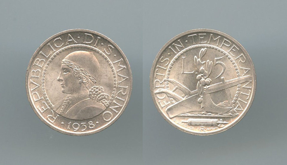 SAN MARINO, 5 Lire 1938 SAN MARINO, 5 Lire 1938