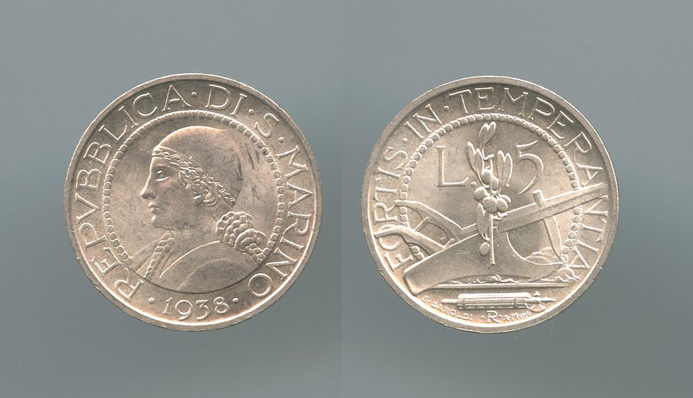 SAN MARINO, 5 Lire 1938 SAN MARINO, 5 Lire 1938