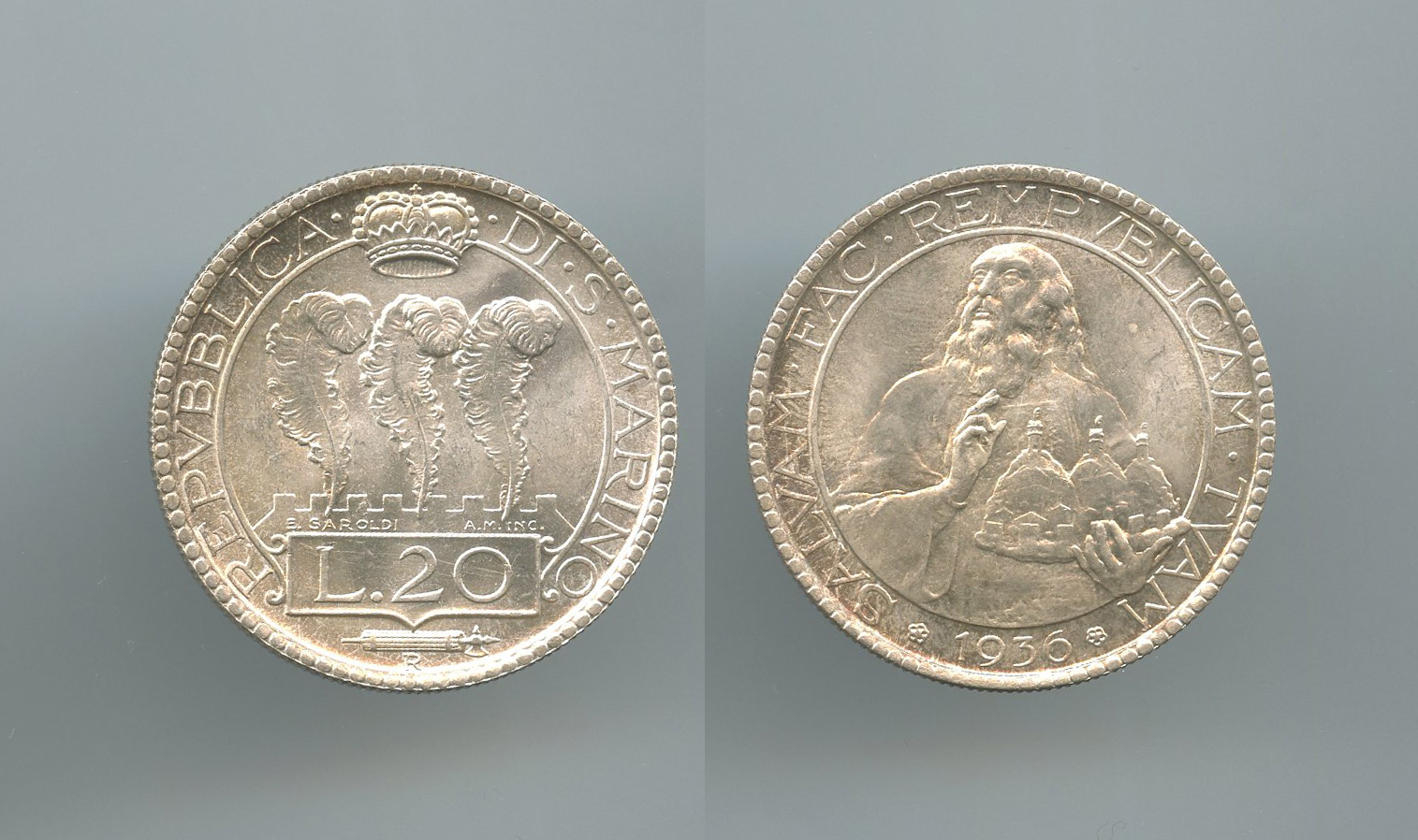 SAN MARINO, 20 Lire 1936 SAN MARINO, 20 Lire 1936