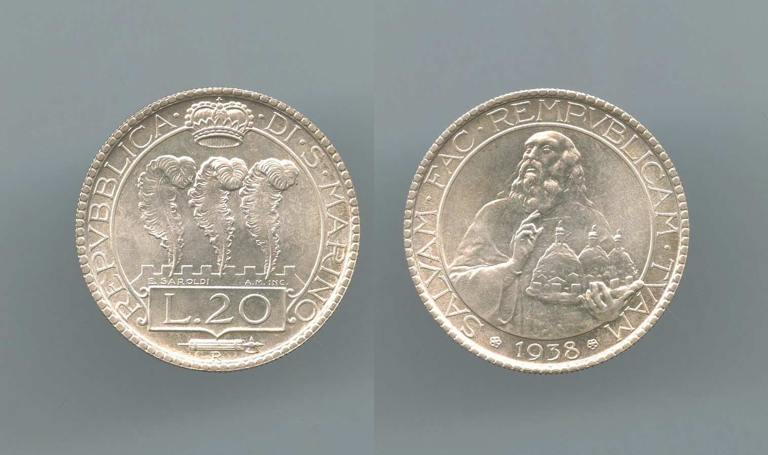 SAN MARINO, 20 Lire 1938 SAN MARINO, 20 Lire 1938