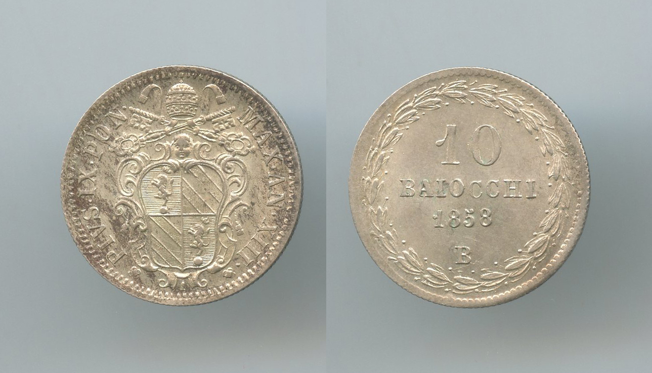 STATO PONTIFICIO, Pio IX (1846-1870) 10 Baiocchi 1858 A. XIII Bologna STATO PONTIFICIO, Pio IX (1846-1870) 10 Baiocchi 1858 A. XIII Bologna