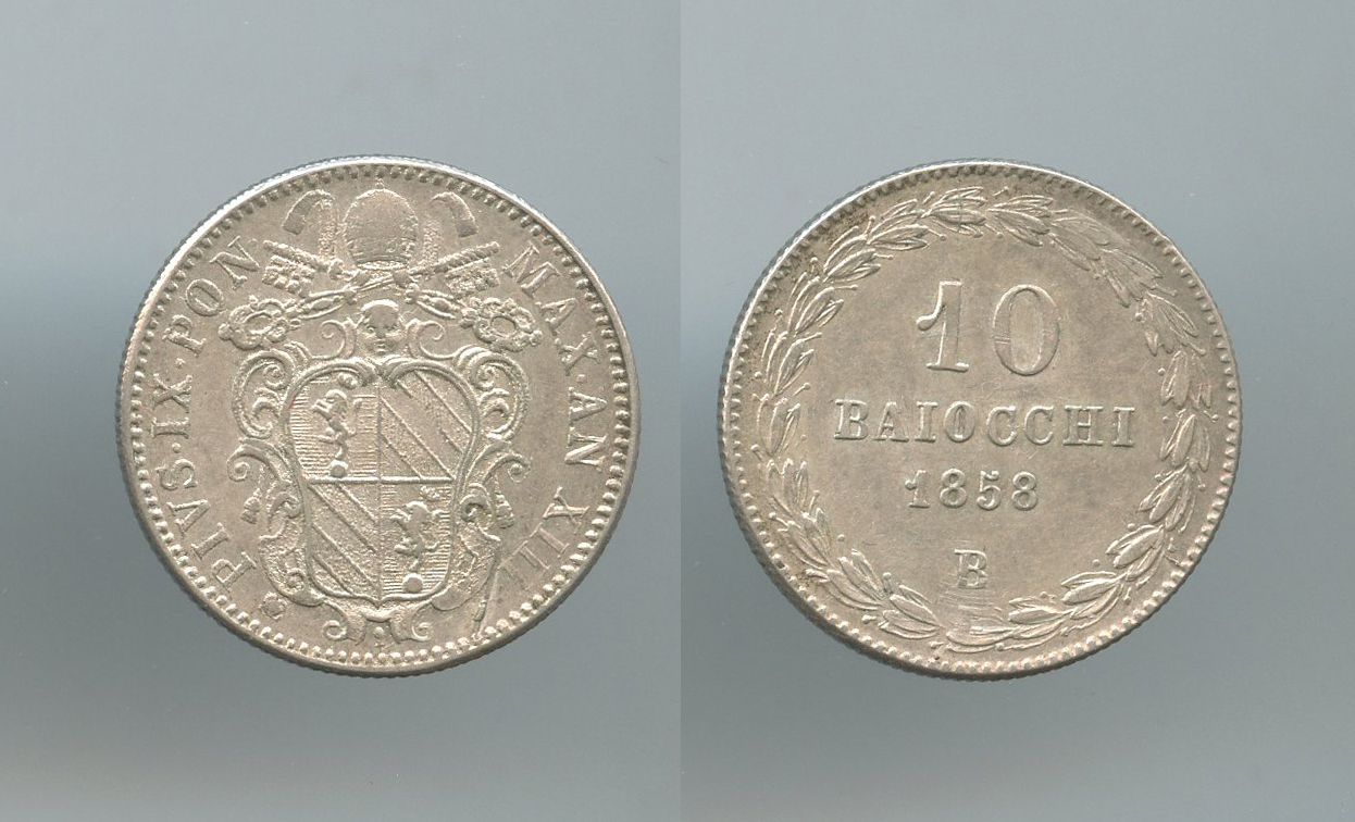 STATO PONTIFICIO, Pio IX (1846-1870) 10 Baiocchi 1858 A. XIII Bologna STATO PONTIFICIO, Pio IX (1846-1870) 10 Baiocchi 1858 A. XIII Bologna