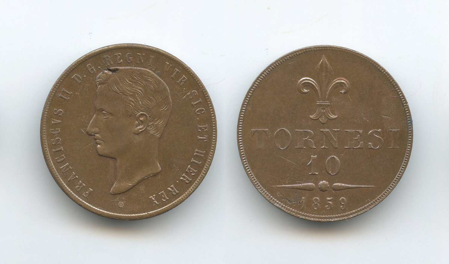 NAPOLI, Francesco II (1859-1860) 10 Tornesi 1859