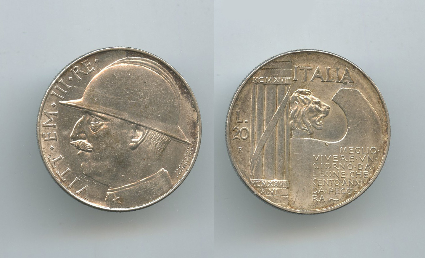 REGNO D' ITALIA, Vittorio Emanuele III (1900-1943) 20 Lire 1928 "Elmetto" REGNO D' ITALIA, Vittorio Emanuele III (1900-1943) 20 Lire 1928 "Elmetto"