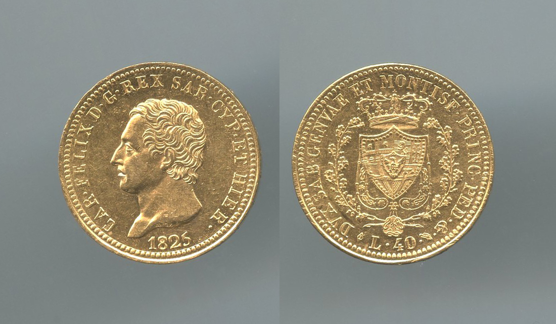 REGNO DI SARDEGNA, Carlo Felice (1821-1831) 40 Lire 1825 Torino REGNO DI SARDEGNA, Carlo Felice (1821-1831) 40 Lire 1825 Torino