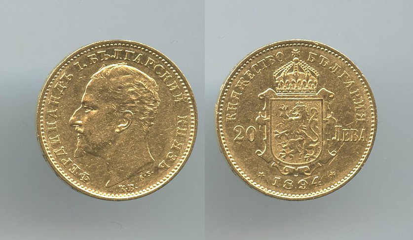 BULGARIA, Ferdinand I (1887-1908) 20 Leva 1894 BULGARIA, Ferdinand I (1887-1908) 20 Leva 1894