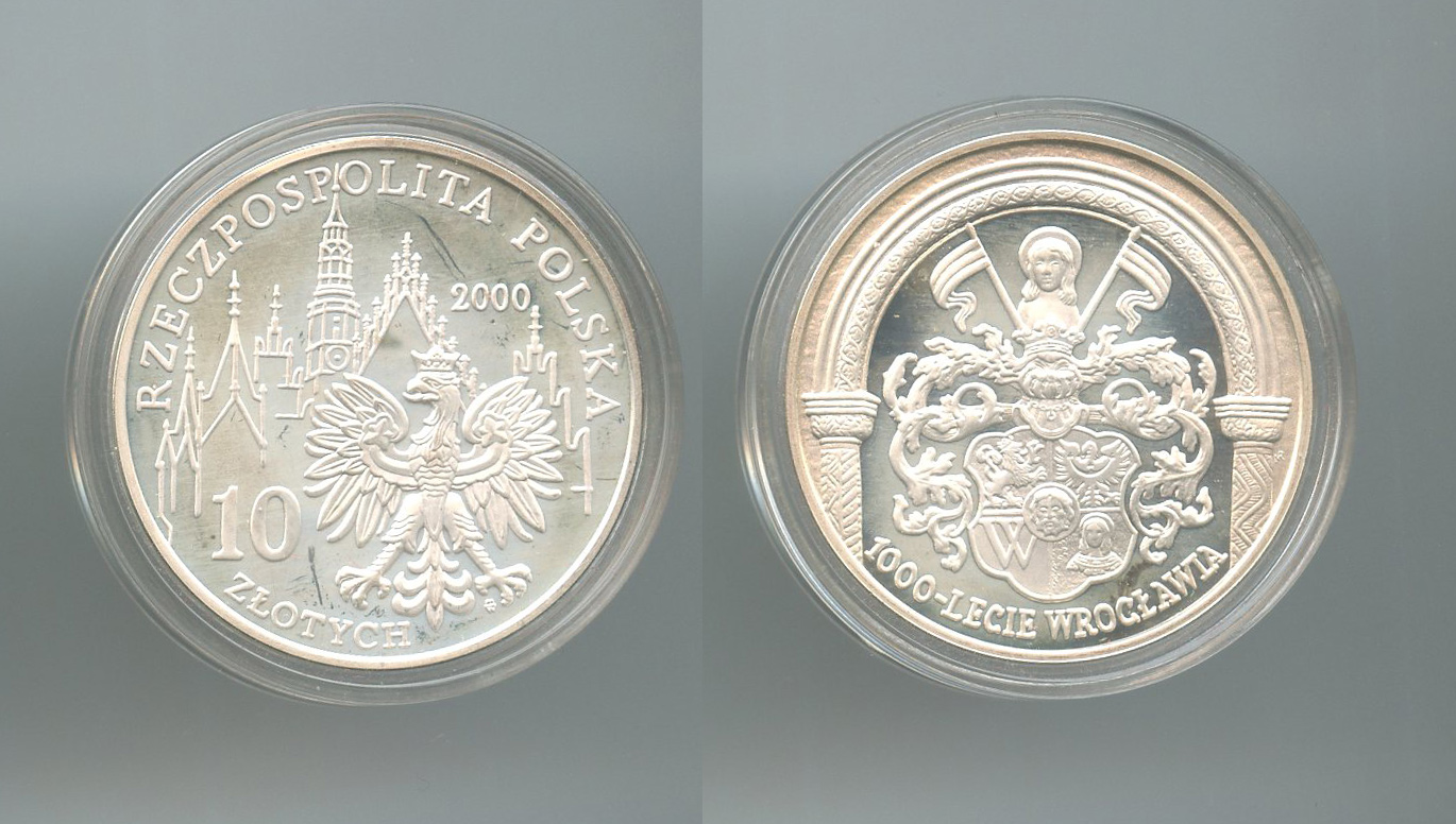 POLONIA, 10 Zlotych 2000 "1000 anni della fondazione di Wroclaw"