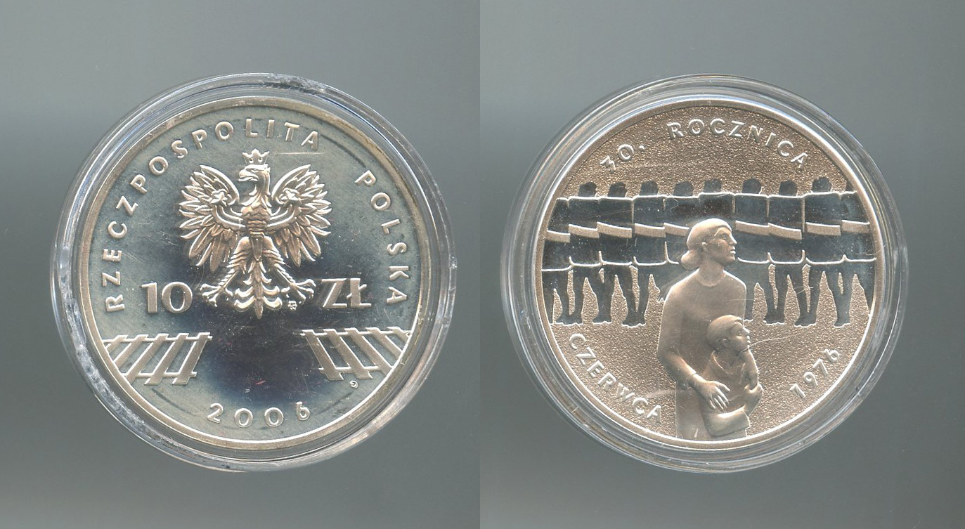 POLONIA, 10 Zlotych 2006 "Trentesimo anniversario giugno 1976"