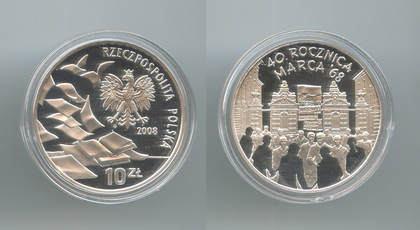 POLONIA, 10 Zlotych 2008 "Rocznica - Marzo 1968"