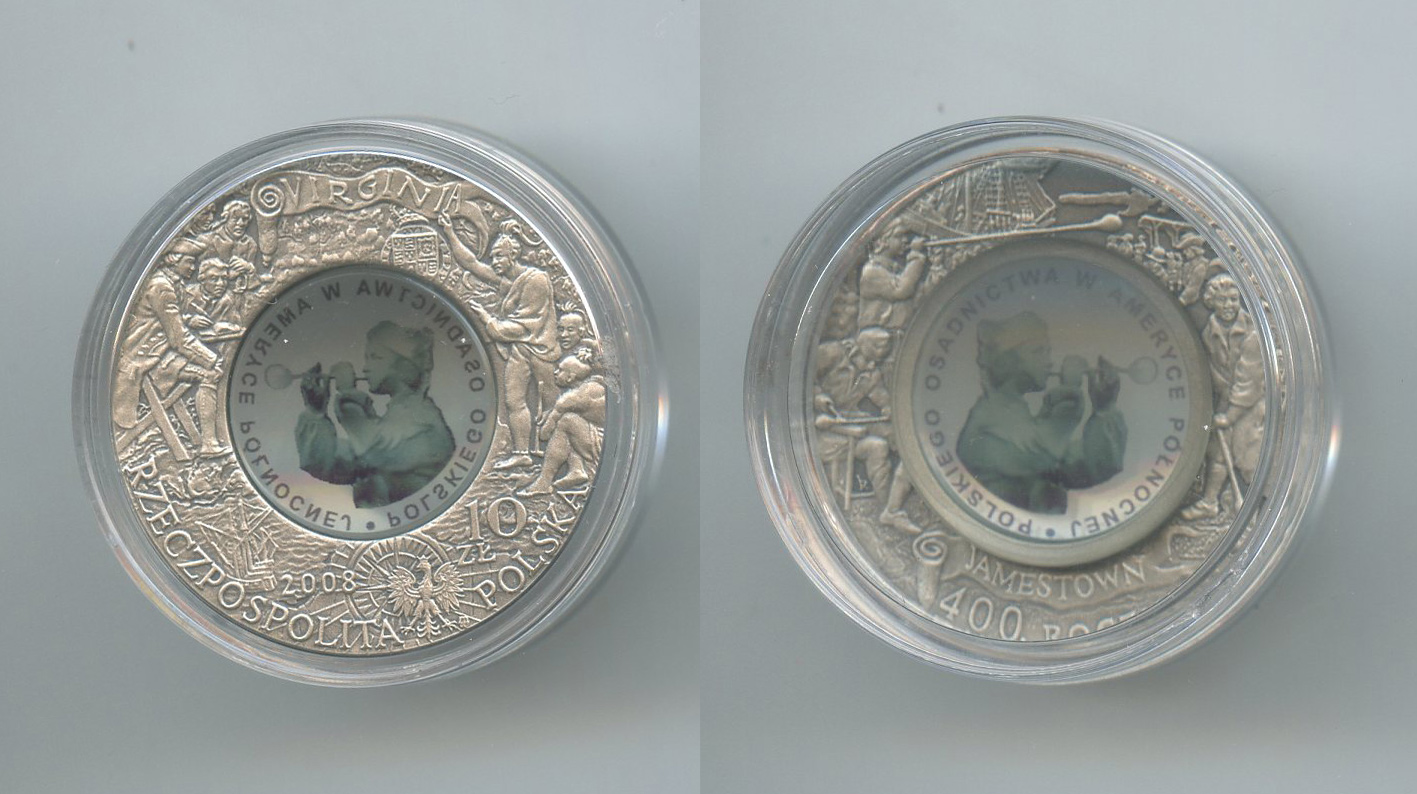 POLONIA, 10 Zlotych 2008 "400 anni insediamento polacco in Nord America"