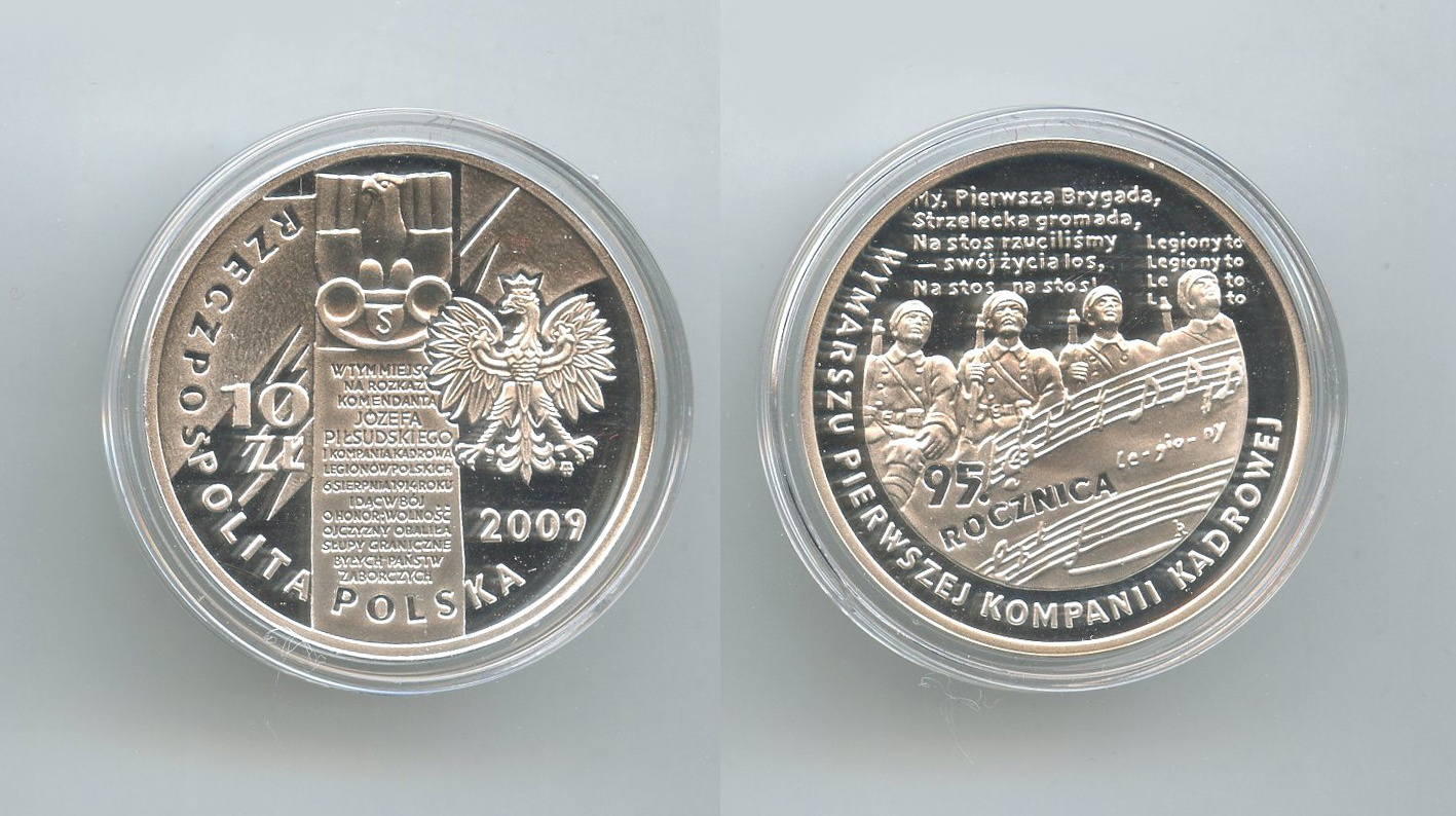 POLONIA, 10 Zlotych 2009 "95 anni della Marcia della Prima Compagnia di Varsavia"