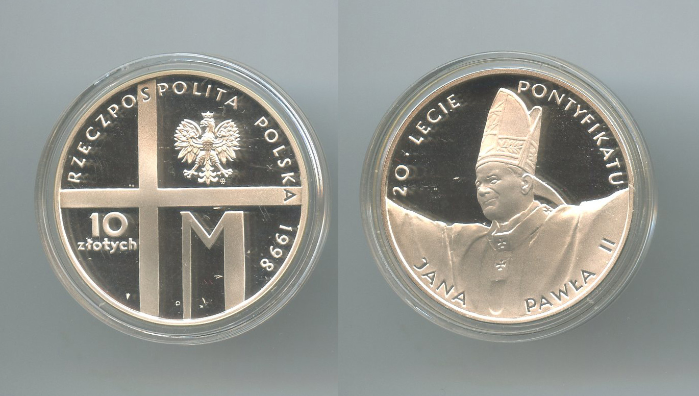 POLONIA, 10 Zlotych 1998 "Giovanni Paolo II - 20 anni di Pontificato"