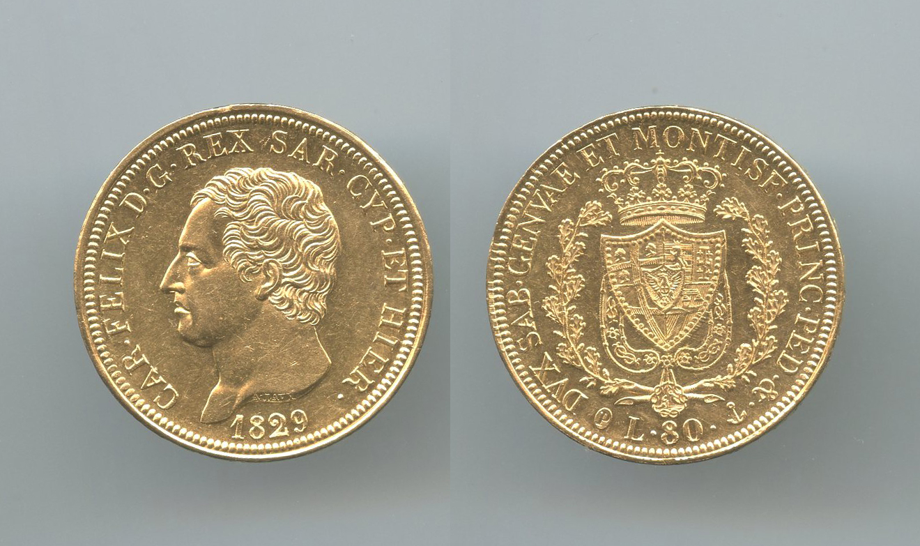 REGNO DI SARDEGNA, Carlo Felice (1821-1831) 80 Lire 1829 Genova REGNO DI SARDEGNA, Carlo Felice (1821-1831) 80 Lire 1829 Genova
