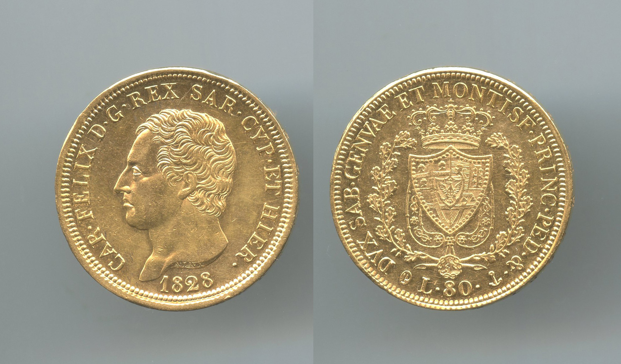 REGNO DI SARDEGNA, Carlo Felice (1821-1831) 80 Lire 1828 Genova - Rosetta su T REGNO DI SARDEGNA, Carlo Felice (1821-1831) 80 Lire 1828 Genova - Rosetta su T
