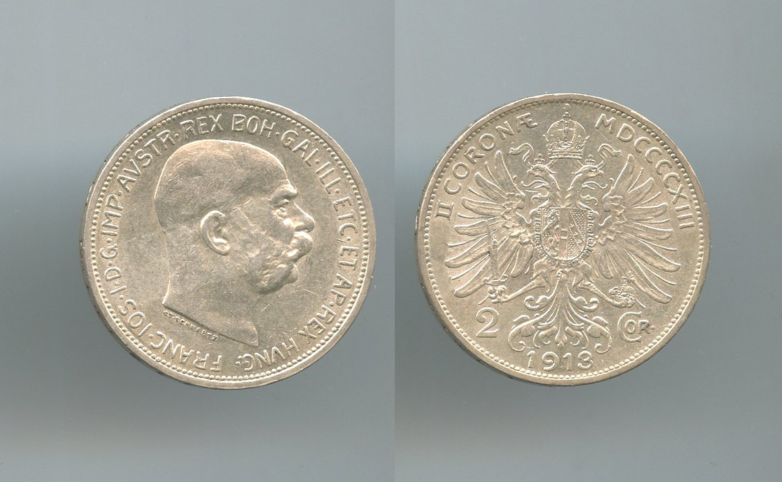 AUSTRIA, Franz Joseph (1848-1916) 2 Corone 1913 A