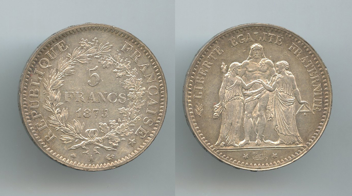 FRANCIA, Terza Repubblica (1870-1940) 5 Francs 1875 A