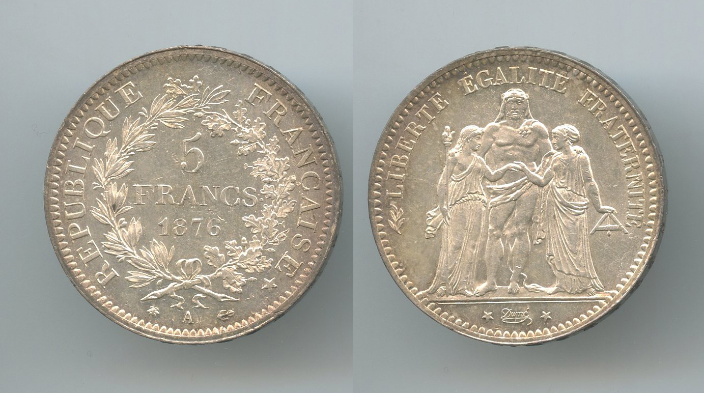 FRANCIA, Terza Repubblica (1870-1940) 5 Francs 1876 A