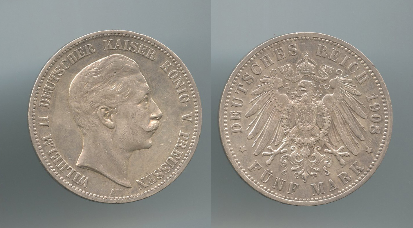 GERMANIA, Prussia (1888-1918) 5 Mark 1908 A