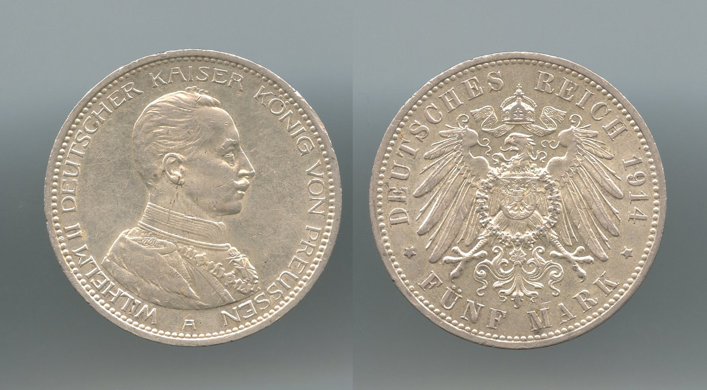 GERMANIA, Prussia (1888-1918) 5 Mark 1914 A