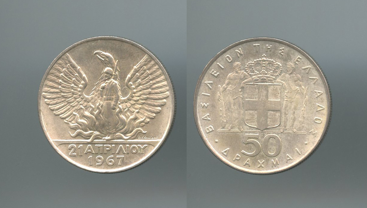 GRECIA, Costantino II (1964-1973) 50 Drachmai 1967