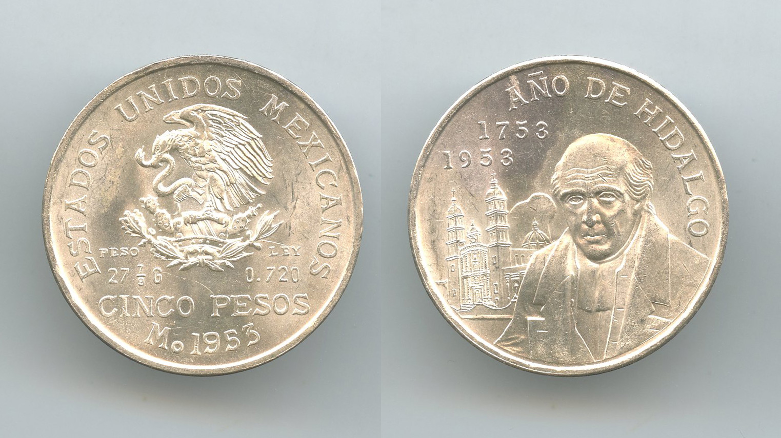 MESSICO, 5 Pesos 1953 "Bicentenario Hidalgo"