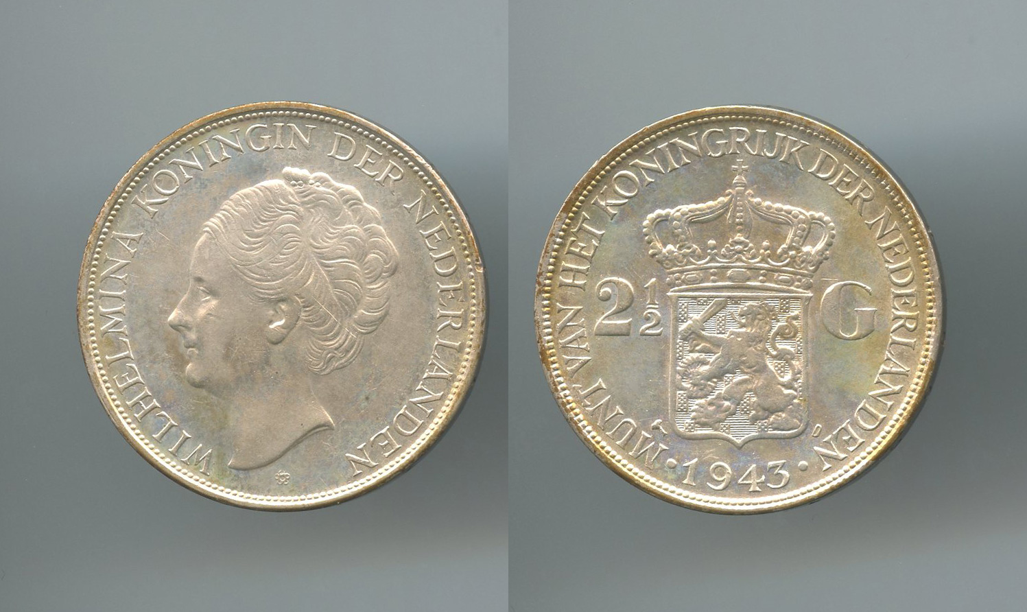 INDIE ORIENTALI OLANDESI, Wilhelmina (1890-1948) 2,5 Gulden 1943 D