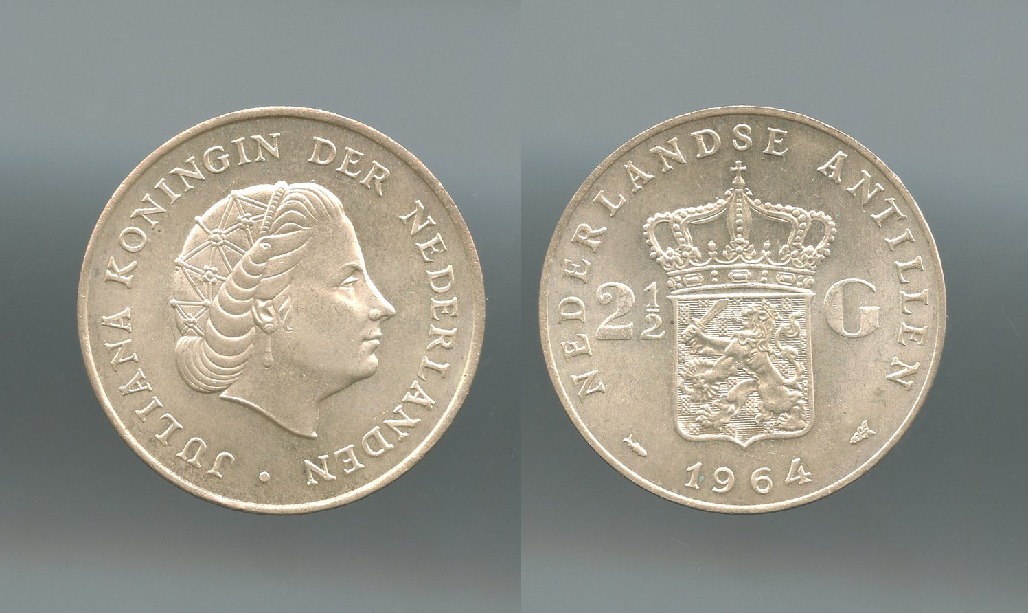 ANTILLE OLANDESI, Wilhelmina (1890-1948) 2,5 Gulden 1964 ANTILLE OLANDESI, Wilhelmina (1890-1948) 2,5 Gulden 1964