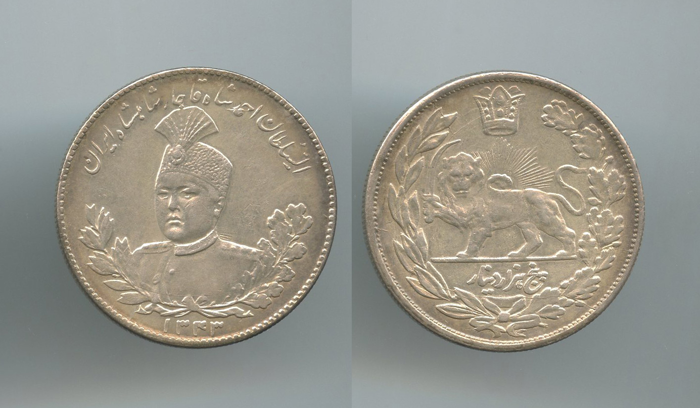 PERSIA, Ahmad Shah (1909-1925) 5000 Dinars (5 Kran) 1914/1915 PERSIA, Ahmad Shah (1909-1925) 5000 Dinars (5 Kran) 1914/1915