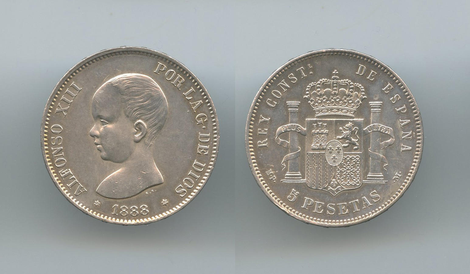 SPAGNA, Alfonso XIII (1886-1931) 5 Pesetas 1888 (88) MP-M SPAGNA, Alfonso XIII (1886-1931) 5 Pesetas 1888 (88) MP-M