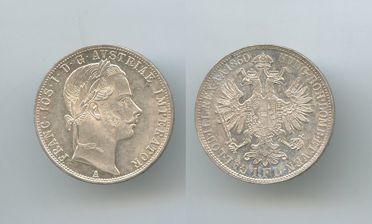 AUSTRIA, Franz Joseph (1848-1916) Gulden 1860 A AUSTRIA, Franz Joseph (1848-1916) Gulden 1860 A