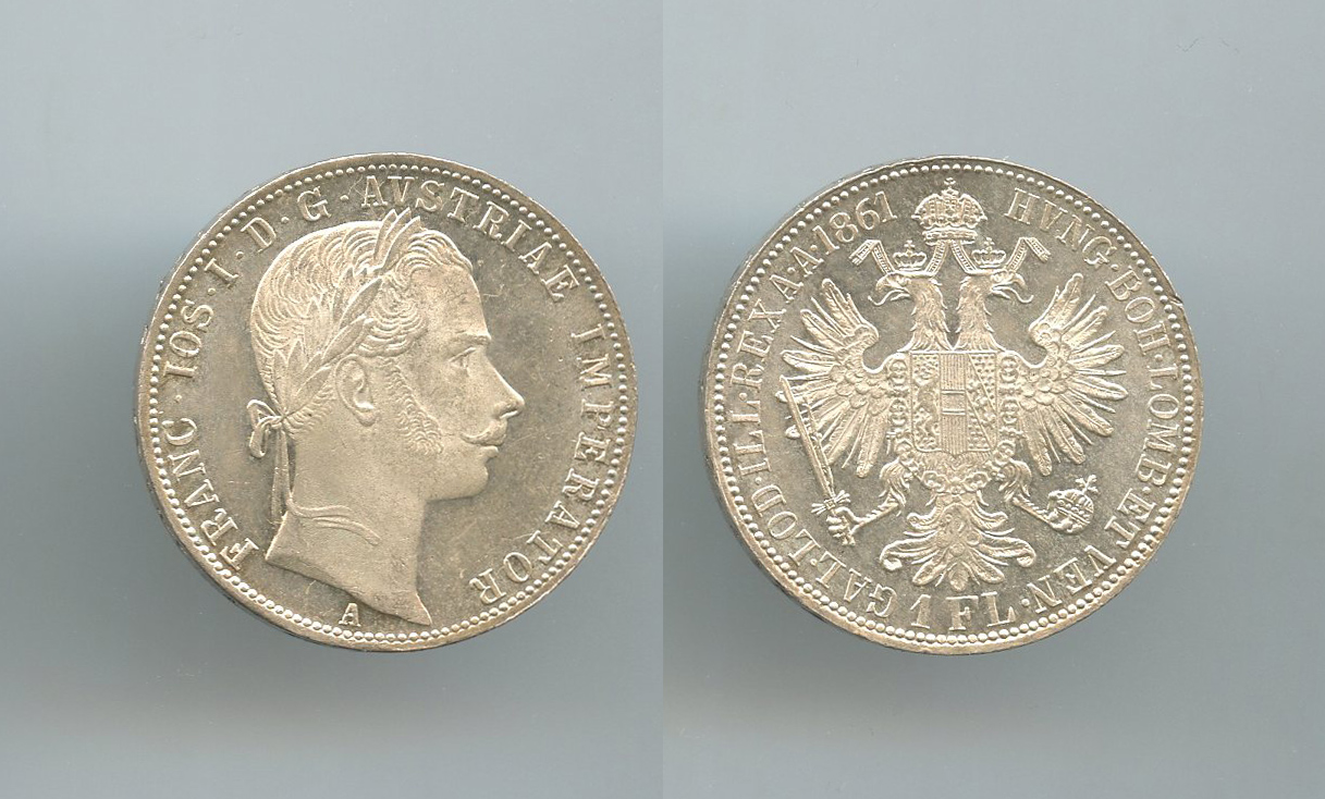 AUSTRIA, Franz Joseph (1848-1916) Gulden 1861 A AUSTRIA, Franz Joseph (1848-1916) Gulden 1861 A