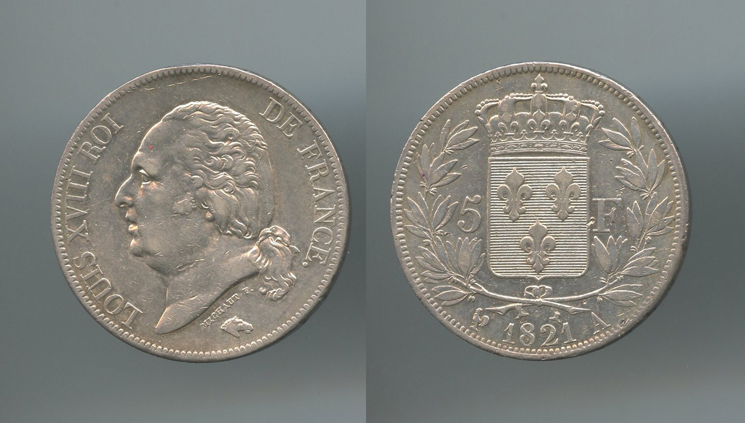 FRANCIA, Louis XVIII (1814-1824) 5 Francs 1821 A