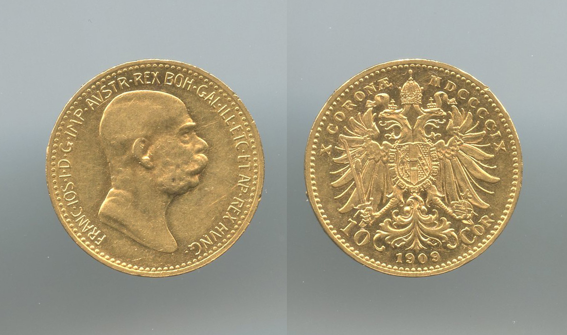 AUSTRIA, Franz Joseph (1848-1916) 10 Corona 1909