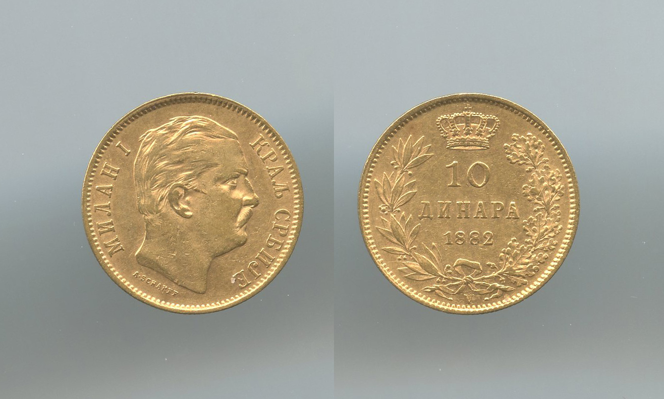 SERBIA, Milan Obrenovich IV (1868-1889) 10 Dinara 1882