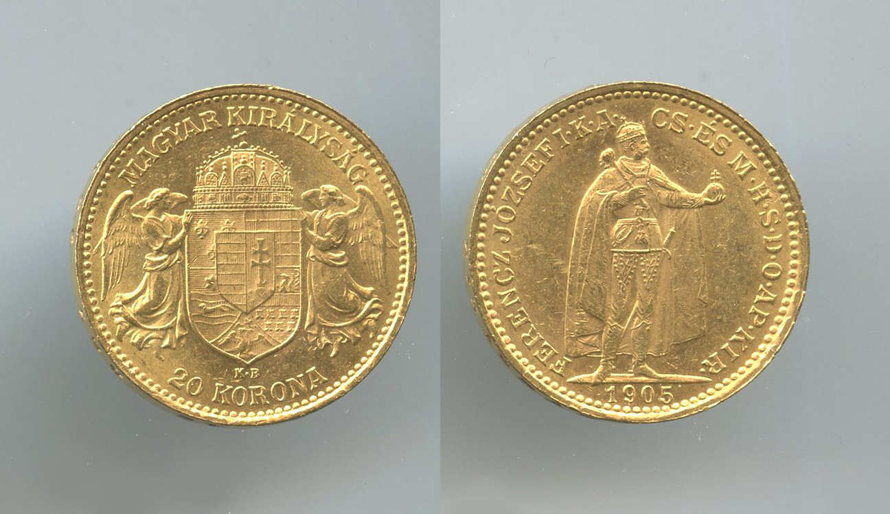 UNGHERIA, Franz Joseph (1848-1916) 20 Corona 1905