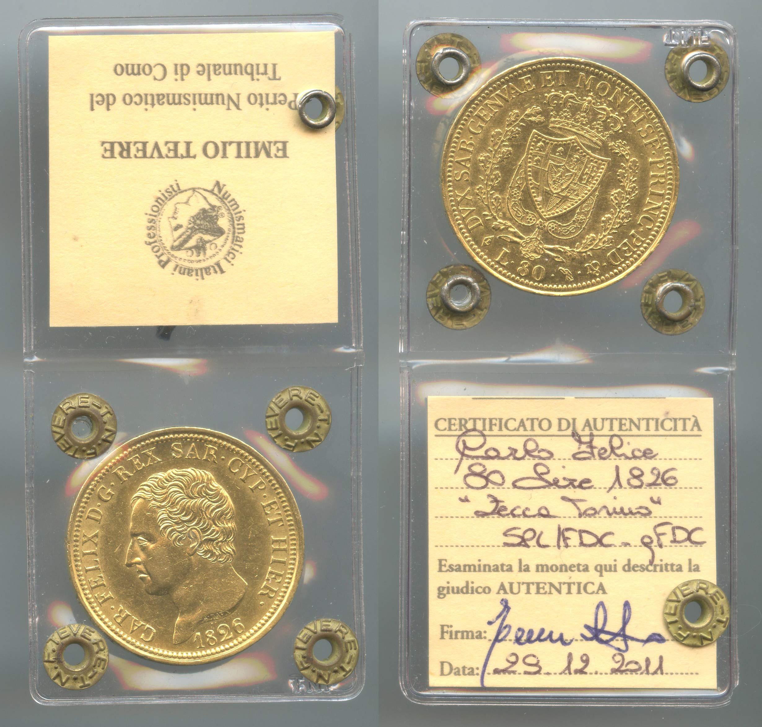 REGNO DI SARDEGNA, Carlo Felice (1821-1831) 80 Lire 1826 Torino